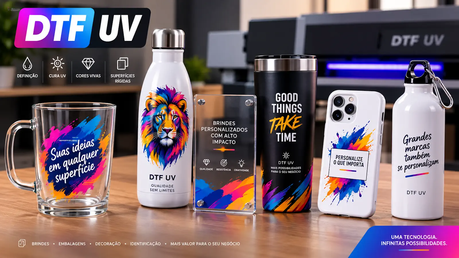 Imagem ilustrativa sobre DTF UV para personalização de objetos rígidos